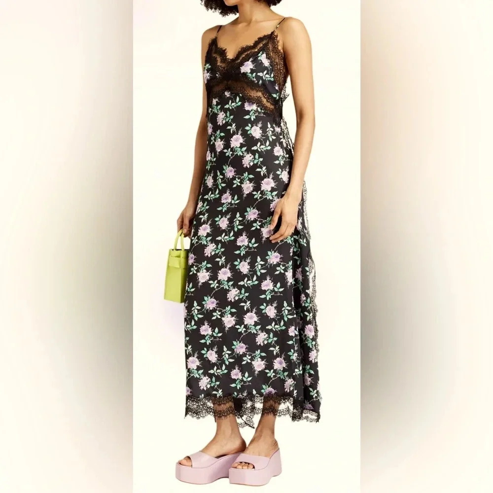 MSGM Rose Floral Lace panel Slip  dress Sz Made in ITALY